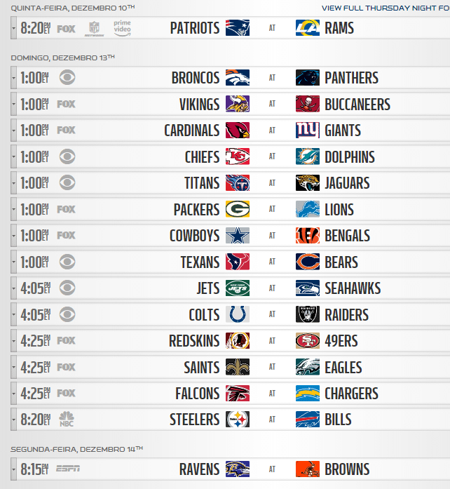 tabela da nfl semana 14