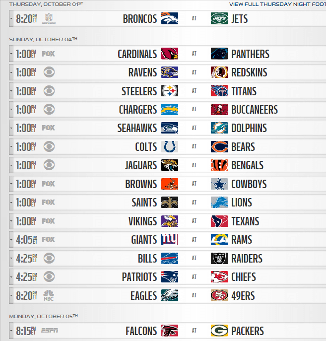 tabela da nfl semana 4