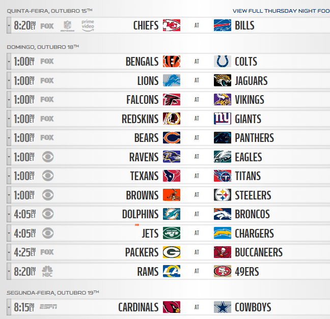 tabela da nfl semana 6