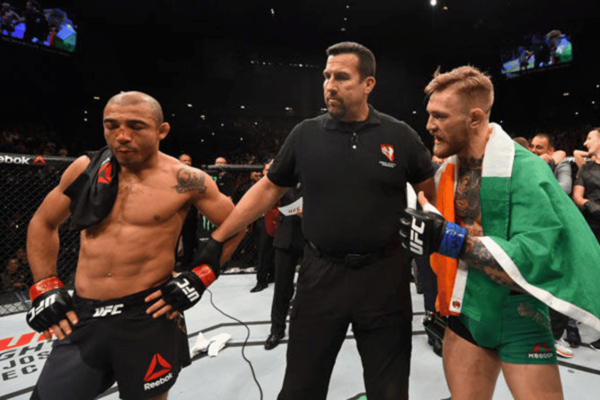 McGregor parabeniza Jos&eacute; Aldo pela introdu&ccedil;&atilde;o ao Hall da Fama no UFC