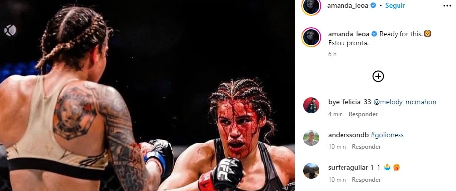 Amanda Nunes em publica&ccedil;&atilde;o no Instagram Foto: Reprodu&ccedil;&atilde;o/ Instagram/@amanda_leoa