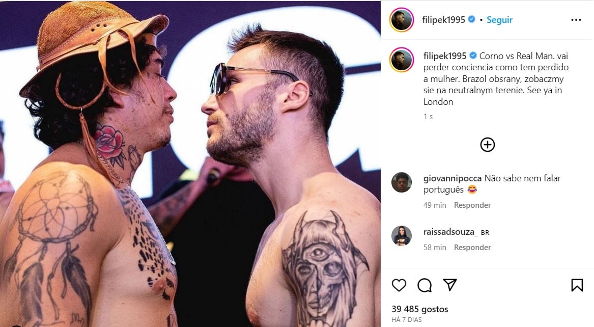 Whindersson Nunes &eacute; provocado por Filipek. Foto: Reprodu&ccedil;&atilde;o/Instagram/Filipek1995