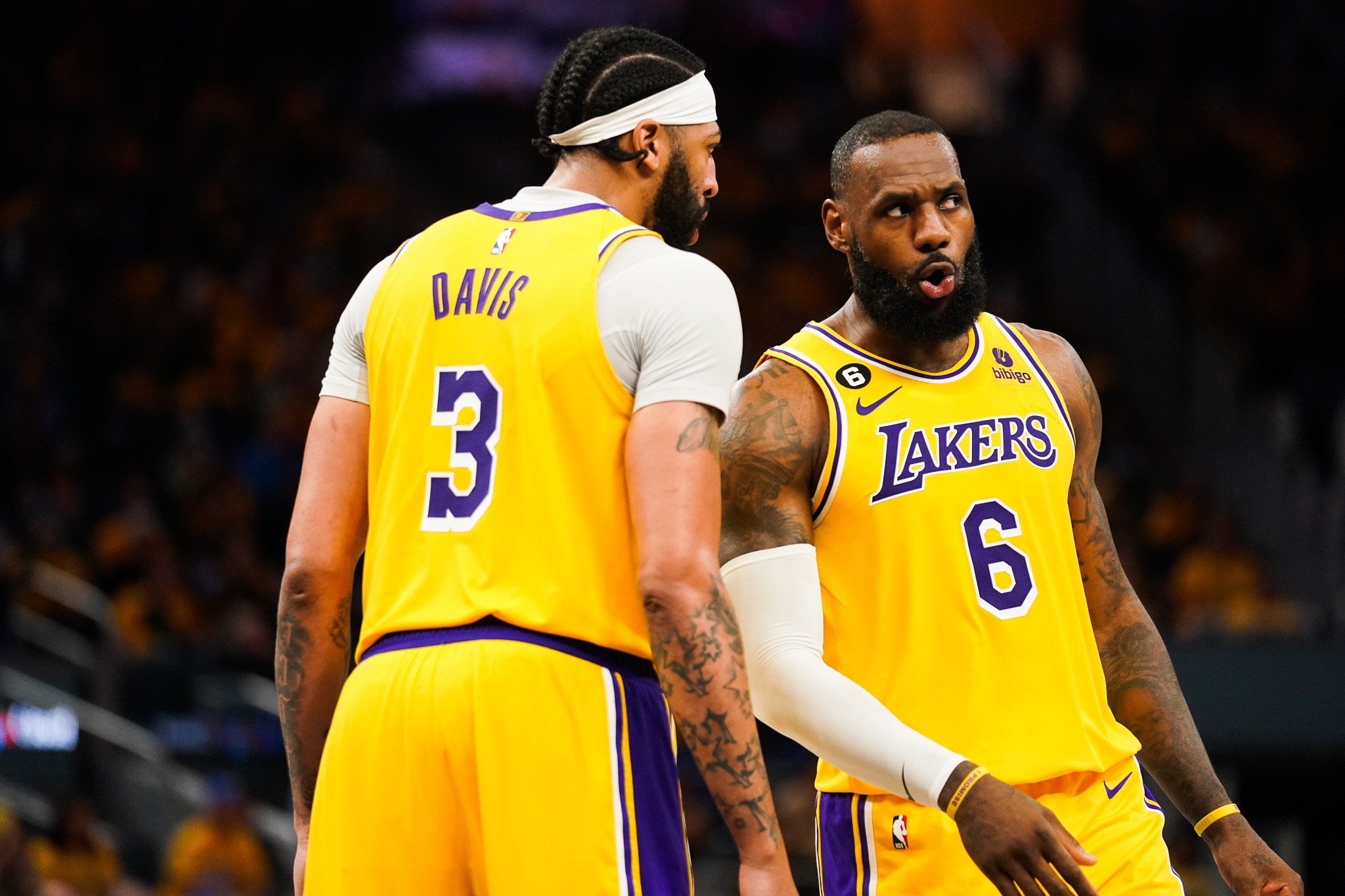 Anthony Davis e LeBron James, do Los Angeles Lakers. Foto: Cary Edmondson / SUSA / Icon sport