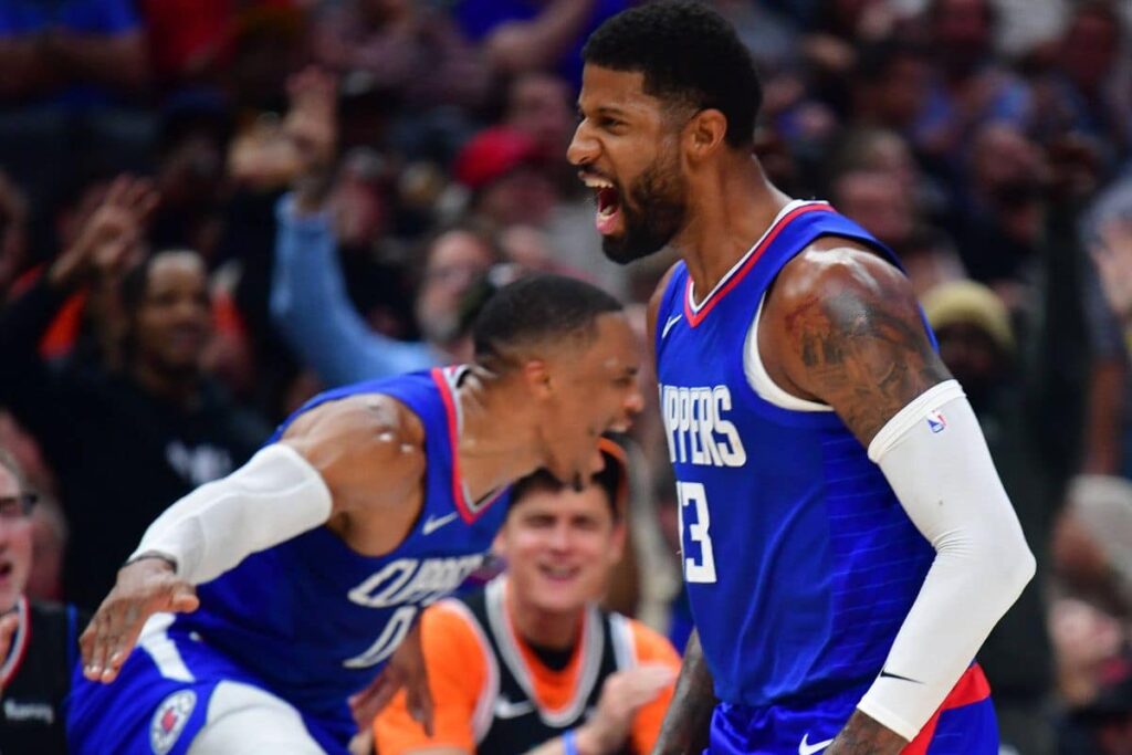 Paul George impressiona Westbrook em vit&oacute;ria dos Clippers: &lsquo;Est&aacute; em seu melhor&rsquo;