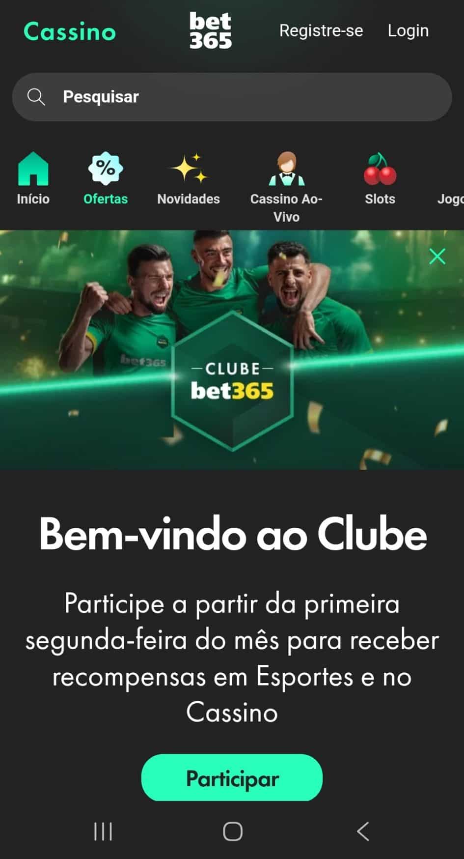 Interface bet365 Brasil